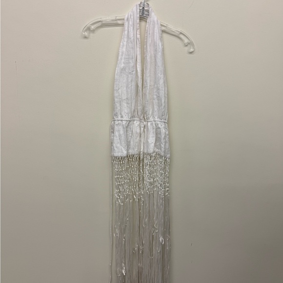 Zara White Linen Backless Eonen Macrame Fringe Halter Size S - Picture 9 of 10